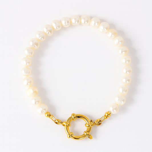Freshwater Pearl Bracelet with Gold OT Clasp 18K Gold Plated Stainless Steel
