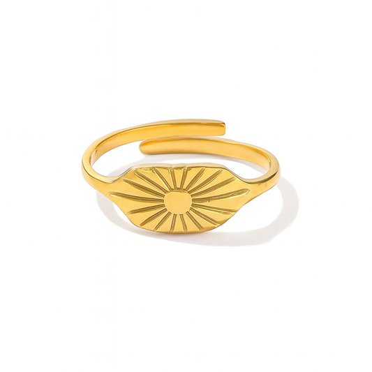 Engraved Sun Adjustable Ring 18K Gold Plated Stainless Steel