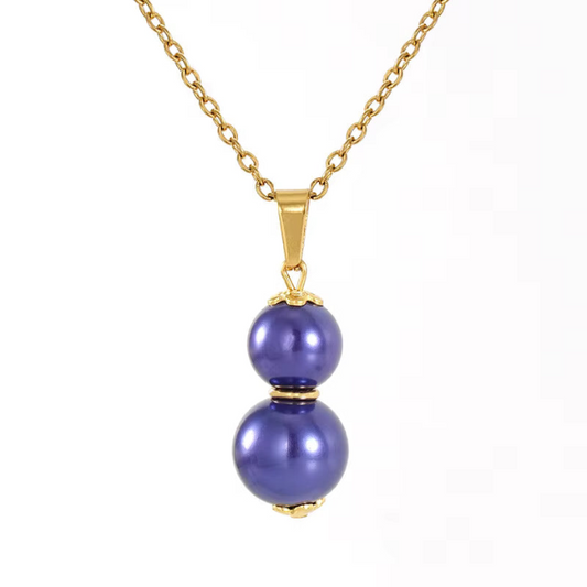 Double Pearl Necklace Deep Blue – 18K Gold Plated Stainless Steel
