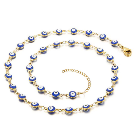 Evil Eye Necklace - 18K Gold Plated Stainless Steel - Dark Blue